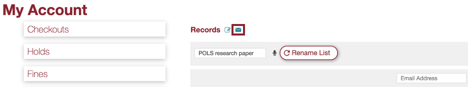 My Account records page with the email button hilighted