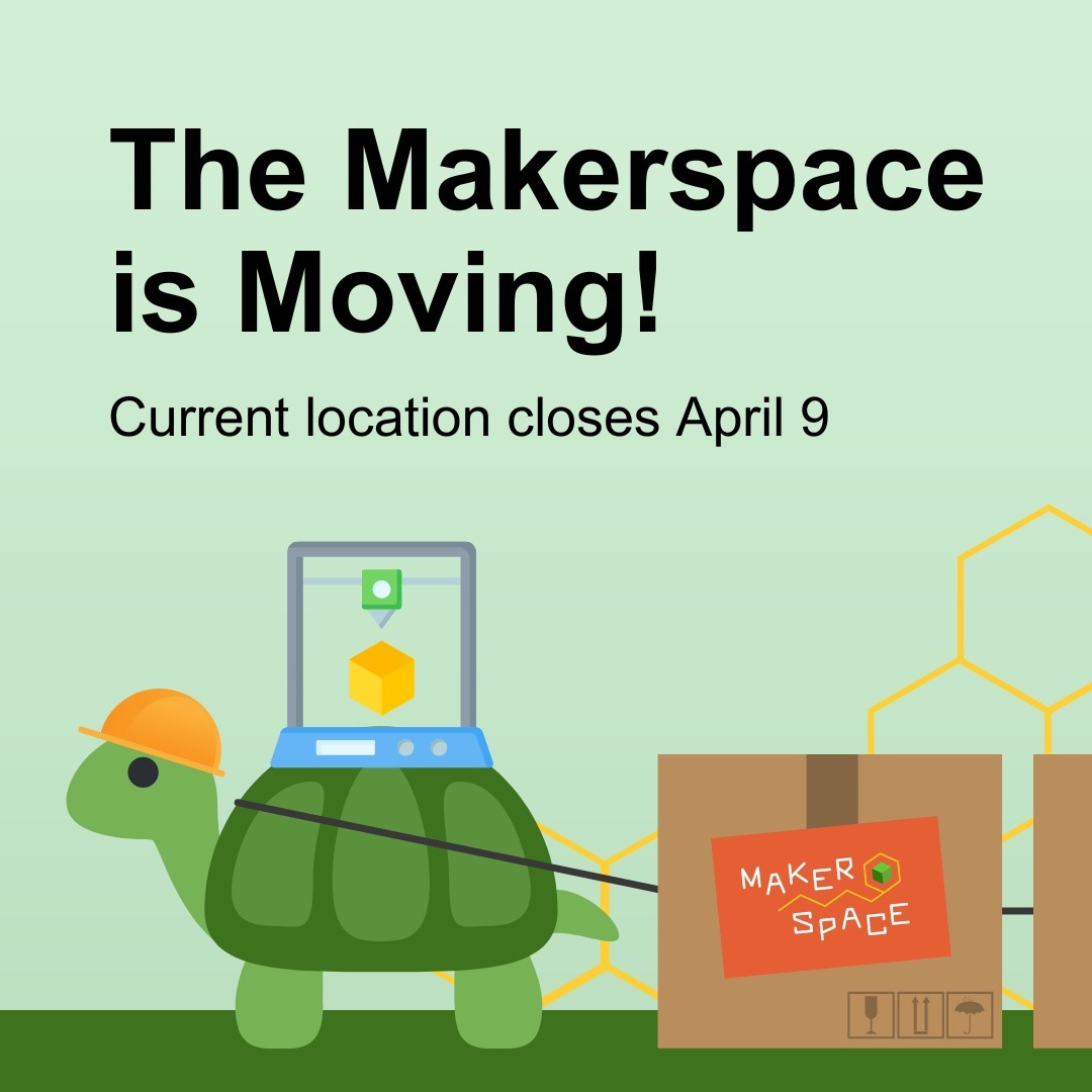 The Makerspace is moving to room 6-201V in the library! The current space will close April 9 for the move, and the new space will open in May. Please pick up any 3D prints or other in-progress projects before the closure or contact makerspace@macewan.ca with any questions.