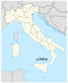 Map of Italy showing the island of Ustica